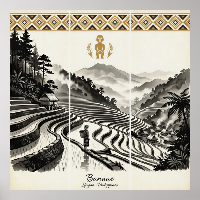 Banaue ris terrass Triptyk Väggkonst (Framsidan)