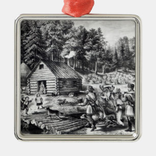 Banbrytare hem på den westerna gränsen julgransprydnad metall