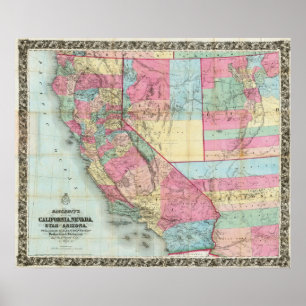 Bancroft's Karta of California, Nevada Poster