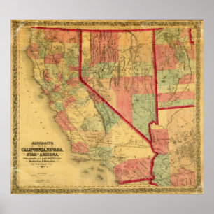 Bancroft's Karta of California, Nevada, Utah Poster