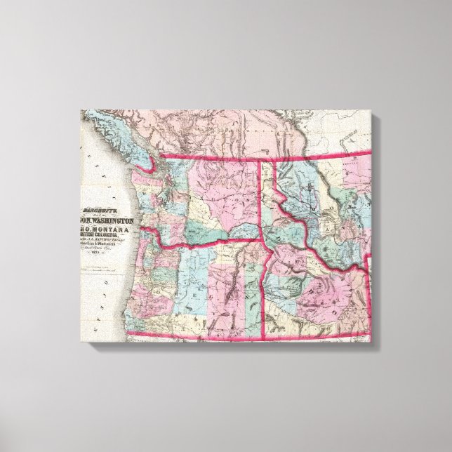 Bancroft's Karta of Oregon, Washington, Idaho Canvastryck (Framsida)