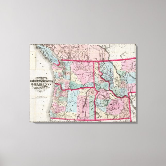 Bancroft's Karta of Oregon, Washington, Idaho Canvastryck (Framsida)