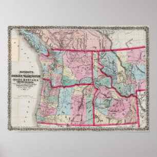 Bancroft's Karta of Oregon, Washington, Idaho Poster