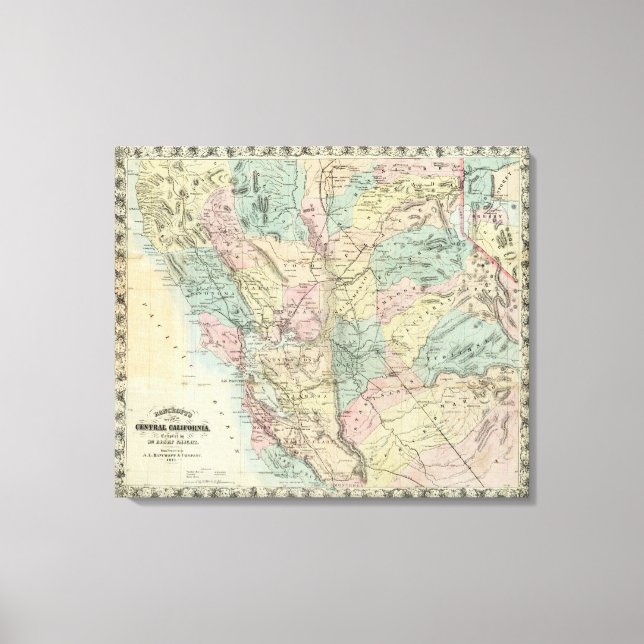 Bancroft's New Karta of Central California Canvastryck (Framsida)