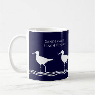 Band C för Nautical White Navy Blue Sandpipers Kaffemugg