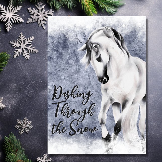 Band genom den vackra julen i Snö Helgkort (Front - Dashing Through the Snow Beautiful Horse Christmas Holiday Card)