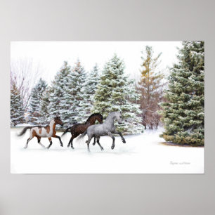 Band genom Snö - Running Horses Art Poster