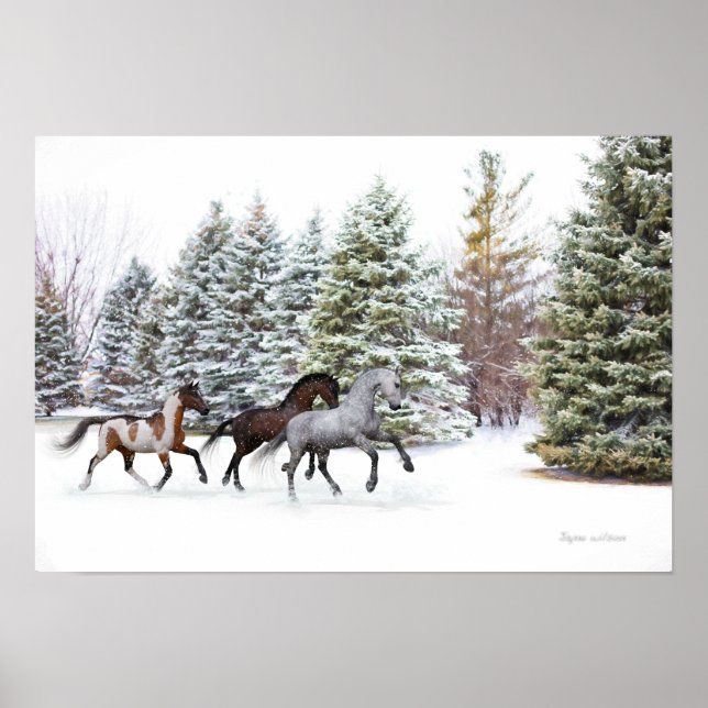 Band genom Snö - Running Horses Art Poster (Framsidan)