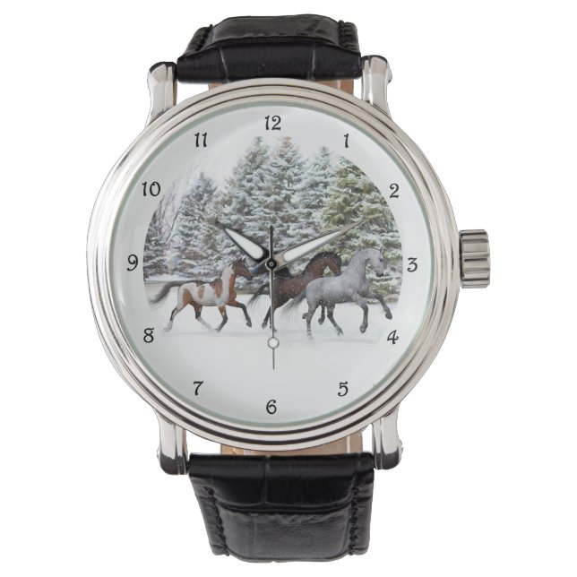 Band genom Snö - Running Horses Watch Armbandsur (Framsida)