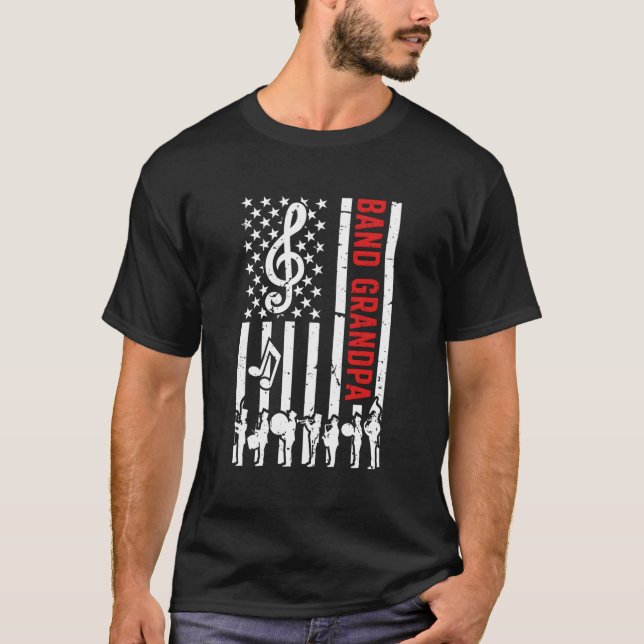 Band Grandpa American Flagga Marching Band Grandpa T Shirt (Framsida)