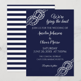 Band Knot Nautical Rope White Navy Bröllop Inbjudningar
