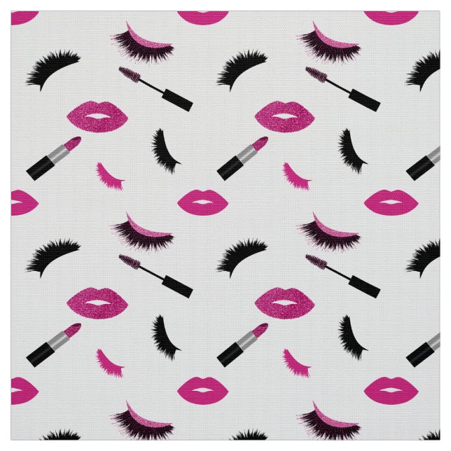 Band, mascara och läppstift med rosa glitter tyg (Provkarta)