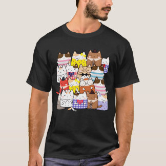 Band of cats hanging together cute kawaii manga fu t shirt