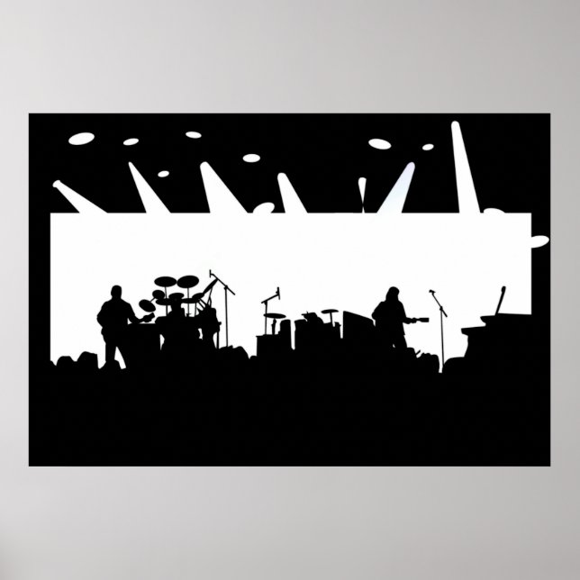 Band på scenkonsert Silhouette B&W Poster (Framsidan)