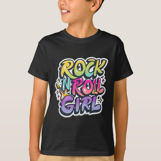 Band Shirts För barn Rock n Roll Girl Sten och Rol T Shirt (Framsida)