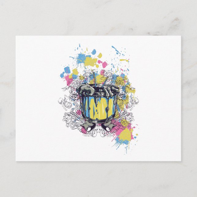 band, trumma, bas, musiker, jazz, lustigt trummor vykort (Framsida)