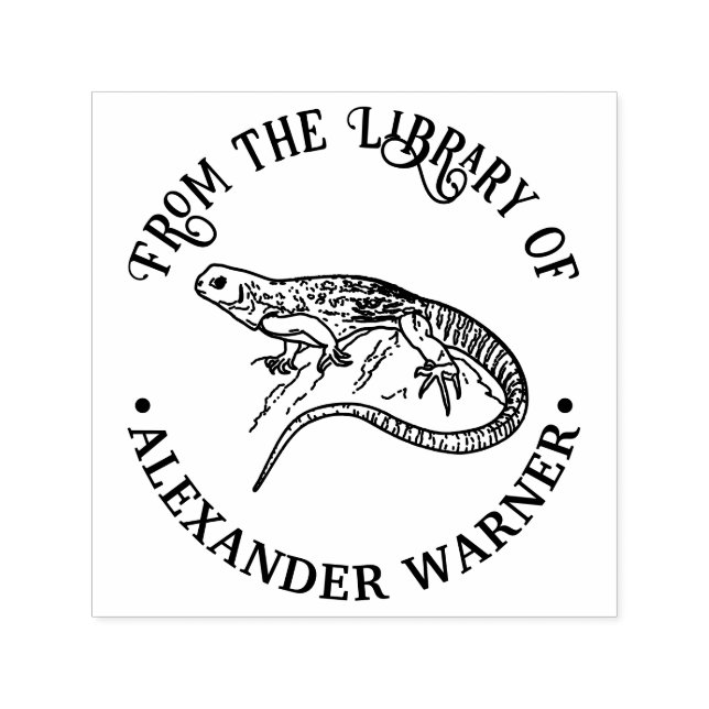 Bandad geckoödla bibliotek boknamn självfärgande stämpel (Design)