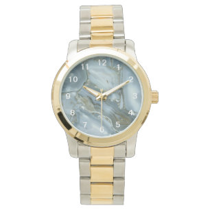 Bandad turkos Grått Grönt Blue Marble Struktur Armbandsur