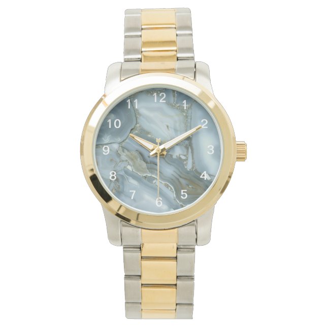 Bandad turkos Grått Grönt Blue Marble Struktur Armbandsur (Framsida)