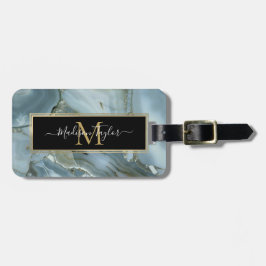 Bandad turkos Grått Grönt Blue Marble Struktur Bagagebricka