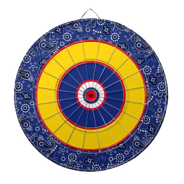 Bandana Blue Red Gult Roligt Game Nite Dartboard Darttavla (Framsidan)