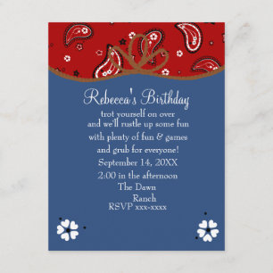 Bandana och Denim Cowgirl Birthday Inbjudningar