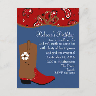Bandana och Lasso Cowgirl Birthday Inbjudningar