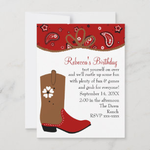 Bandana och Lasso Cowgirl Birthday Inbjudningar