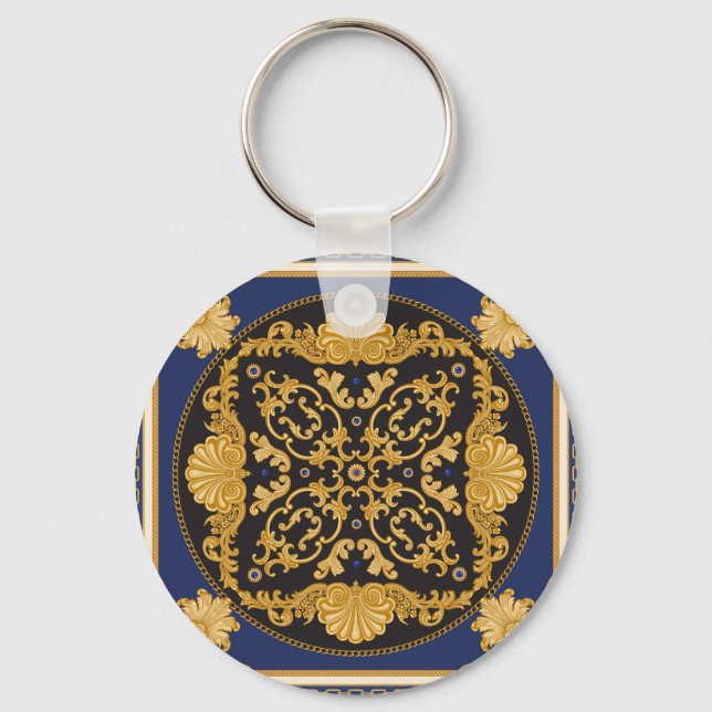 Bandana Print: Black Blue Guld. Nyckelring (Framsida)