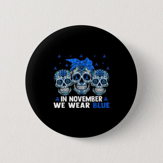 Bandana Sugar Skull i november Vi Bära Ribbon Blu Knapp (Framsida)