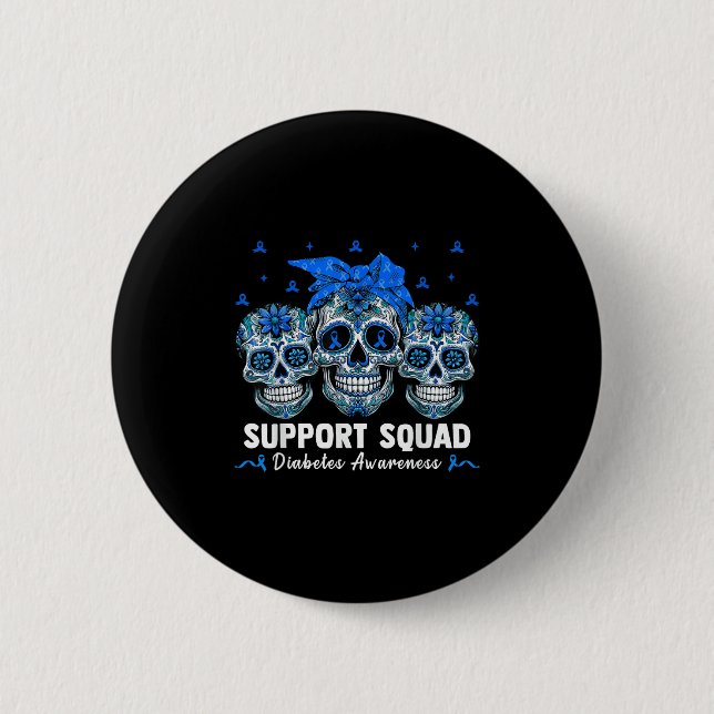 Bandana Sugar Skull Support Squad Diabetes Awarene Knapp (Framsida)