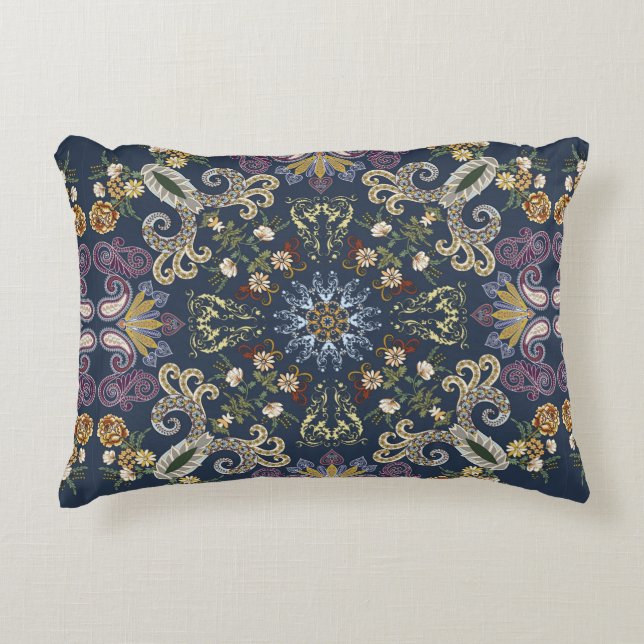 Bandanna med färglös paisley, sömlös mönster prydnadskudde (Framsidan)