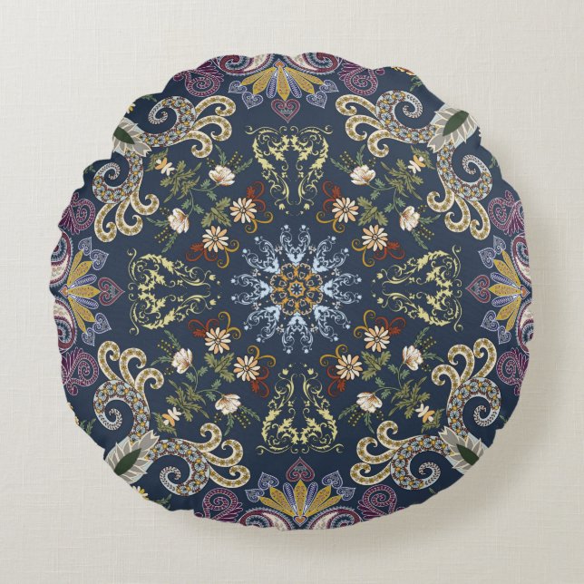 Bandanna med färglös paisley, sömlös mönster rund kudde (Framsidan)
