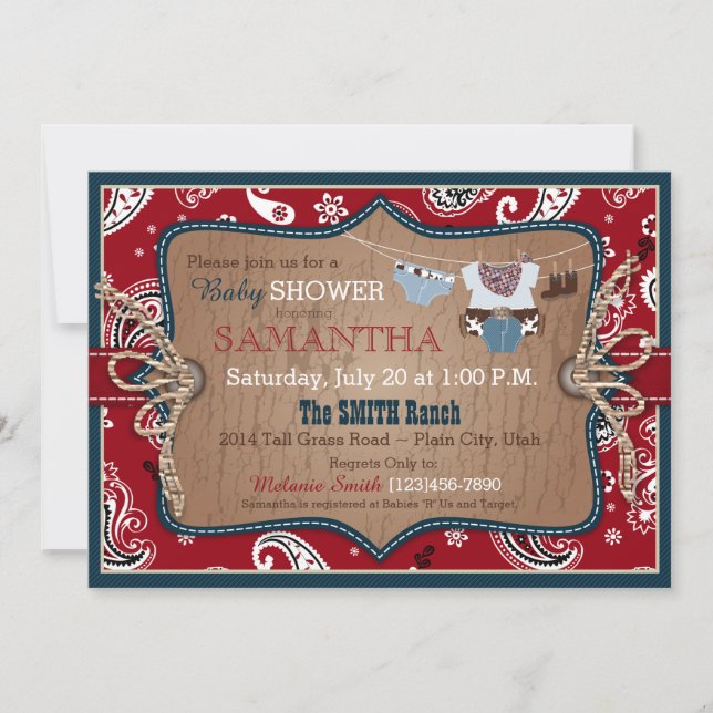 Bandanna Print Cowboy Baby Shower Inbjudningar (Framsida)