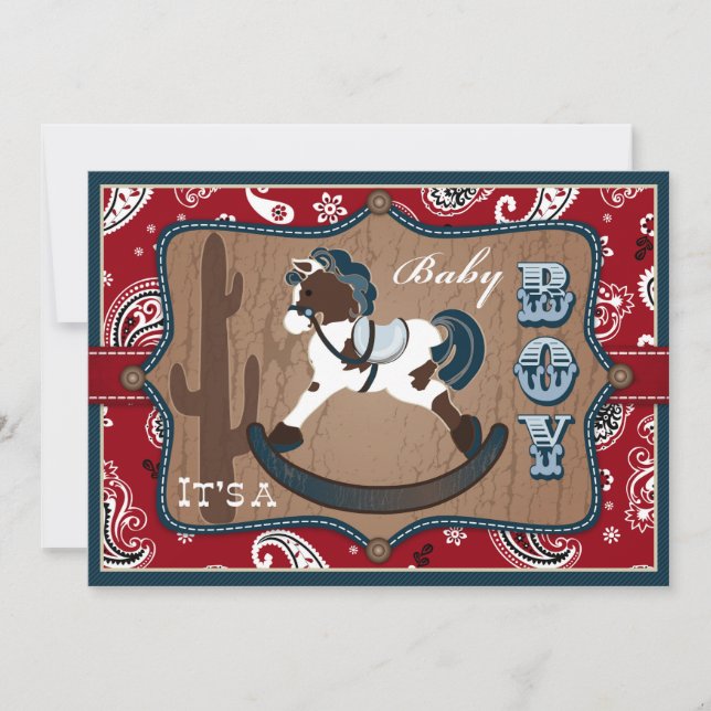 Bandanna Print & Rocking Horse Cowboy Baby Shower Inbjudningar (Framsida)