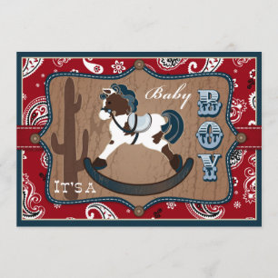 Bandanna Print & Rocking Horse Cowboy Baby Shower Inbjudningar