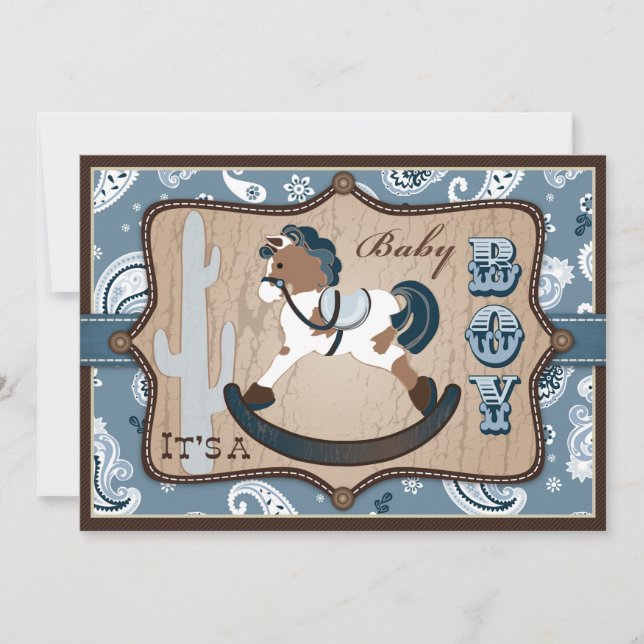 Bandanna Print & Rocking Horse Cowboy Baby Shower Inbjudningar (Framsida)