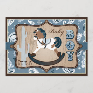 Bandanna Print & Rocking Horse Cowboy Baby Shower Inbjudningar