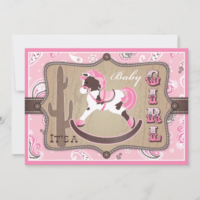 Bandanna Print & Rocking Horse Cowgirl Baby Shower Inbjudningar (Framsida)