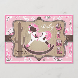 Bandanna Print & Rocking Horse Cowgirl Baby Shower Inbjudningar