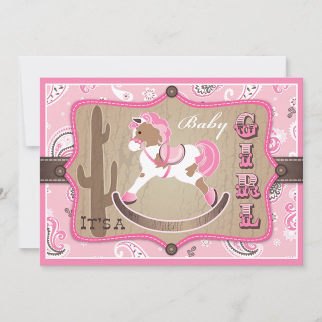 Bandanna Print & Rocking Horse Cowgirl Baby Shower Inbjudningar (Framsida)