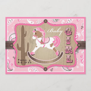 Bandanna Print & Rocking Horse Cowgirl Baby Shower Inbjudningar