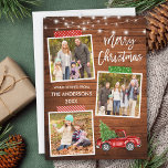 Bandband Lastbil Wood Ljus för penselskript Julkort<br><div class="desc">Modern Penselskript God jul 3 Photo Collage Helgdag Card innehåller Craft Tape and Watercolor Vintage Red Lastbil med Julgran. Rustic Land Wood med String Ljus.</div>