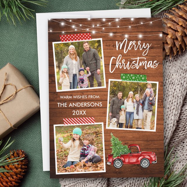 Bandband Lastbil Wood Ljus för penselskript Julkort (Customize to add text to back of card.)