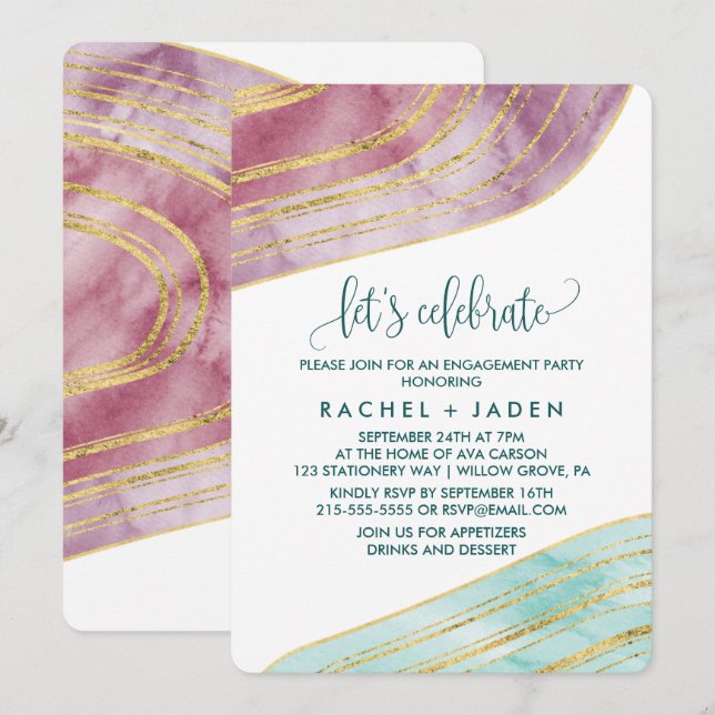 Banded ädelsten | Mauve Låt oss fira Inbjudningar (Fram/baksida)