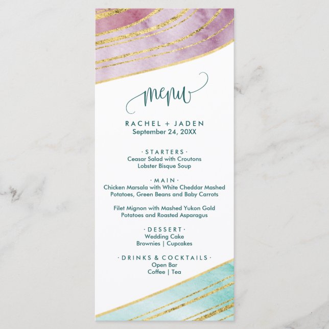 Banded Gemstone | Mauve Dinner Menu Card Meny (Framsida)