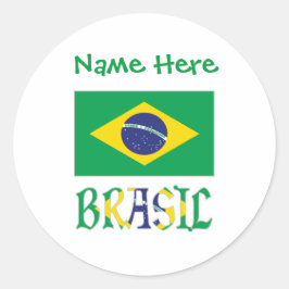 Bandeira do Brasil Personligt Namn Runt Klistermärke