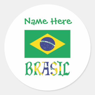 Bandeira do Brasil Personligt Namn Runt Klistermärke