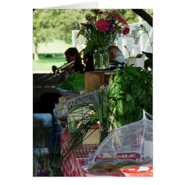 Banden spelar på jordbrukarens marknad hälsningskort (Framsidan)