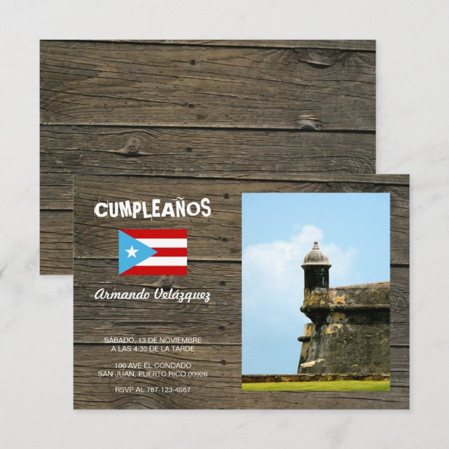 Bandera Celeste Puerto Rico Cumpleanos Invitacion Inbjudningar (Fram/baksida)